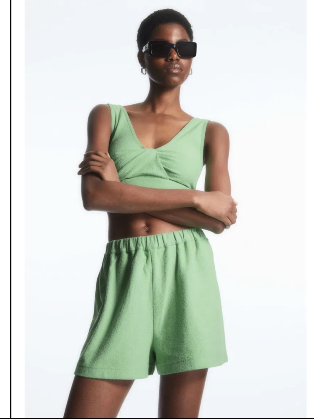 COS Bouclé Shorts Top Matching Set Green Summer Vacation